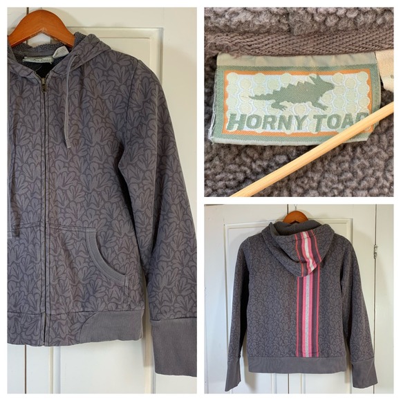 Horny Toad Womens Small Gray Print Zip Up Hooded Sweatshirt Athleisure Retro Y2K - Picture 1 of 12